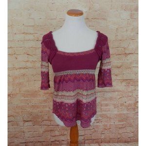 Free People Medium Knit Stretch Peek A Boo Back Boho Short Sleeve Sweater 2144